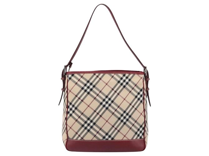 Borsa a tracolla BURBERRY Nova Check Blue Label in tela beige e argento Auth 199428 - vista 3