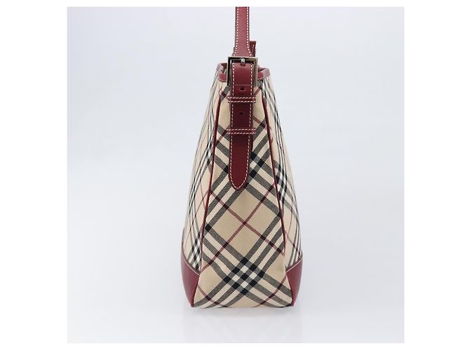 Borsa a tracolla BURBERRY Nova Check Blue Label in tela beige e argento Auth 199428 - vista 5