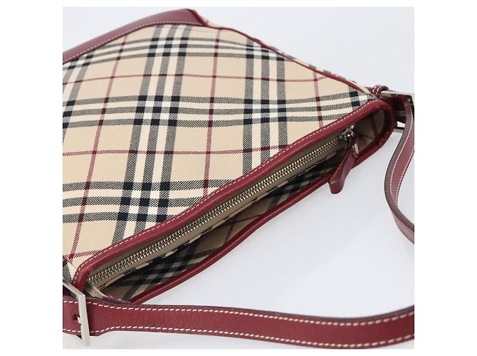 Borsa a tracolla BURBERRY Nova Check Blue Label in tela beige e argento Auth 199428 - vista 6