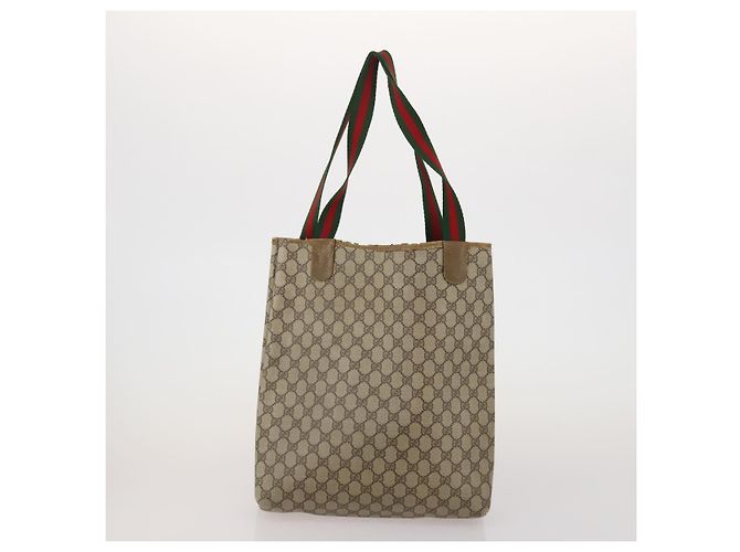 Borsa a mano GUCCI GG Canvas GG Supreme Web Sherry Line PVC Set di 3 Beige Auth 196165 - vista 10