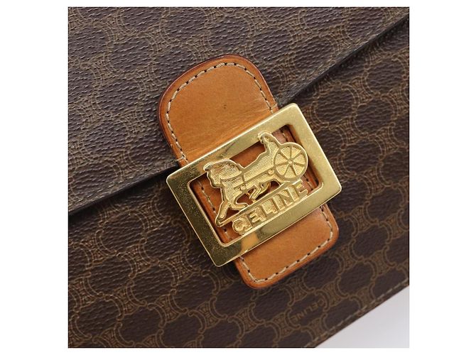 Céline Borsa a tracolla CELINE Macadam Horse Carriage PVC Marrone Tono Oro Auth 202089A - vista 14