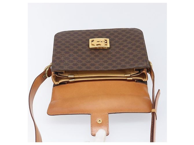 Céline Borsa a tracolla CELINE Macadam Horse Carriage PVC Marrone Tono Oro Auth 202089A - vista 15