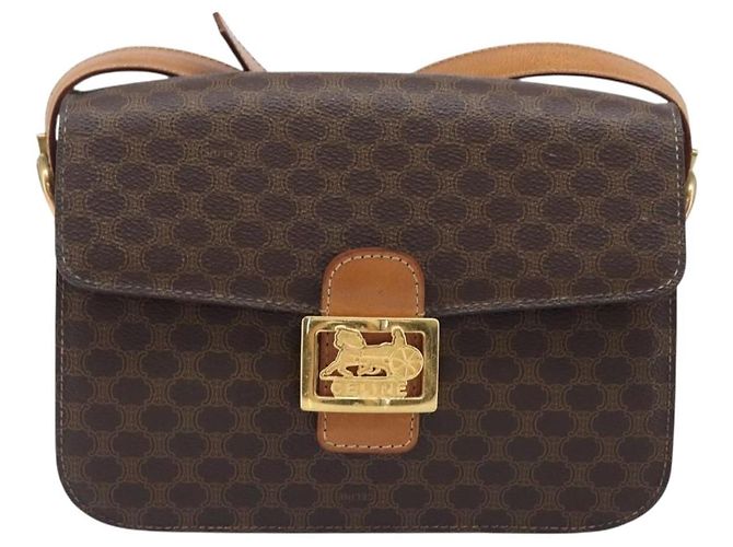 Céline Borsa a tracolla CELINE Macadam Horse Carriage PVC Marrone Tono Oro Auth 202089A - vista 2