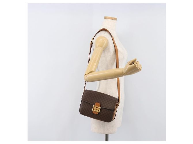 Céline Borsa a tracolla CELINE Macadam Horse Carriage PVC Marrone Tono Oro Auth 202089A - vista 25