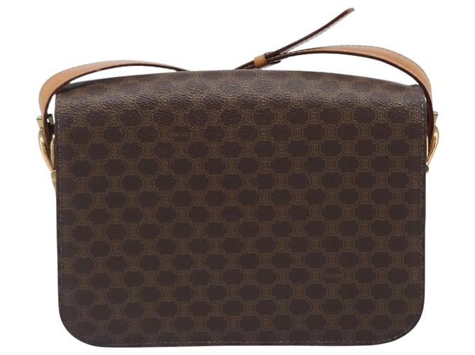 Céline Borsa a tracolla CELINE Macadam Horse Carriage PVC Marrone Tono Oro Auth 202089A - vista 3