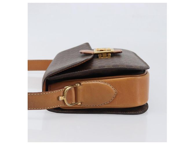 Céline Borsa a tracolla CELINE Macadam Horse Carriage PVC Marrone Tono Oro Auth 202089A - vista 5