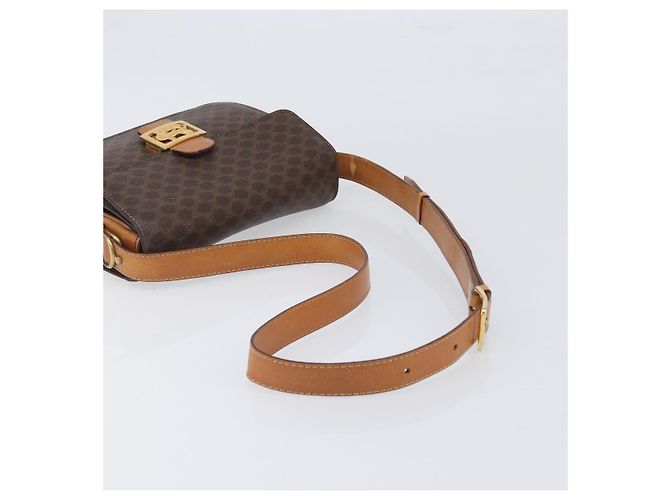 Céline Borsa a tracolla CELINE Macadam Horse Carriage PVC Marrone Tono Oro Auth 202089A - vista 7