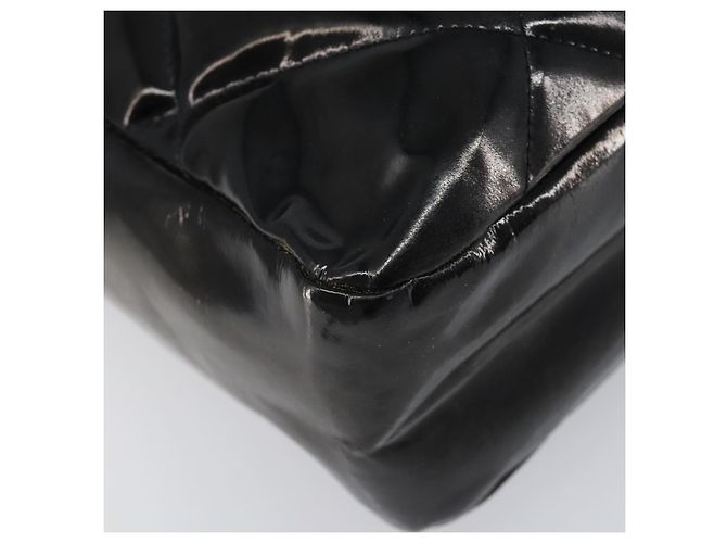 Borsa a tracolla CHANEL Matelasse Pelle verniciata Nero Argento CC Auth bs36946 - vista 11
