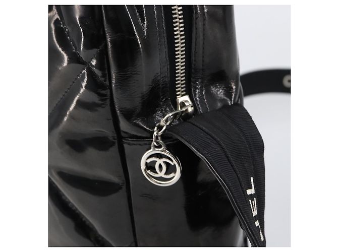 Borsa a tracolla CHANEL Matelasse Pelle verniciata Nero Argento CC Auth bs36946 - vista 14