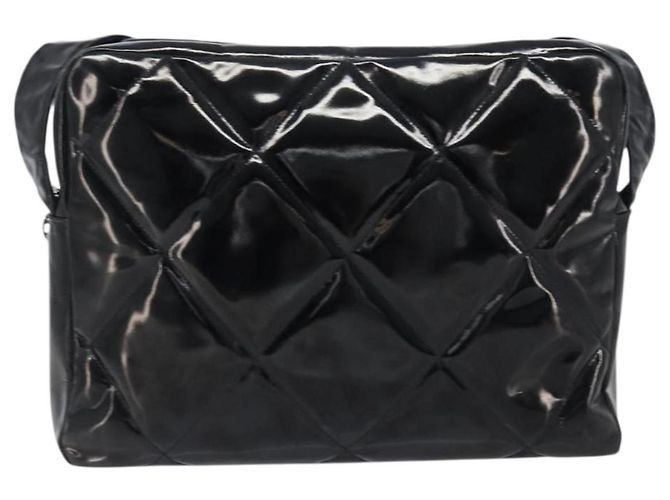 Borsa a tracolla CHANEL Matelasse Pelle verniciata Nero Argento CC Auth bs36946 - vista 2