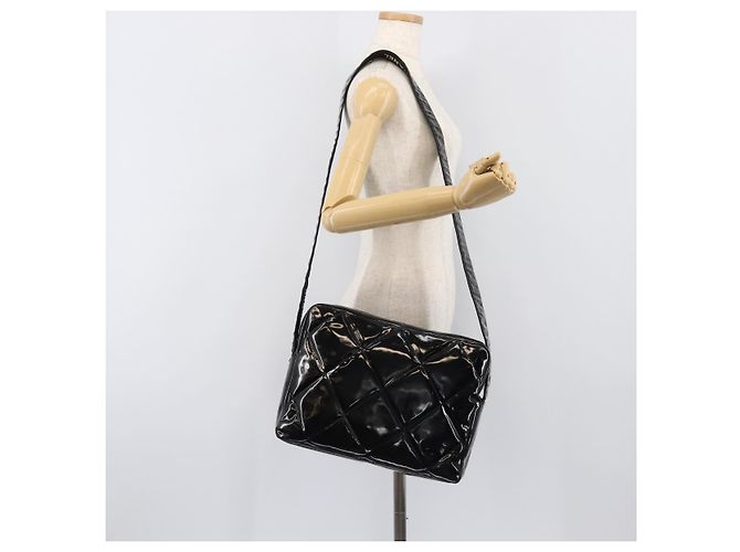 Borsa a tracolla CHANEL Matelasse Pelle verniciata Nero Argento CC Auth bs36946 - vista 23