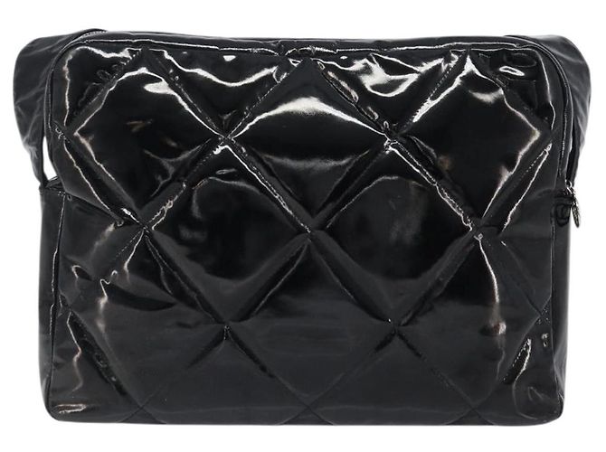Borsa a tracolla CHANEL Matelasse Pelle verniciata Nero Argento CC Auth bs36946 - vista 3