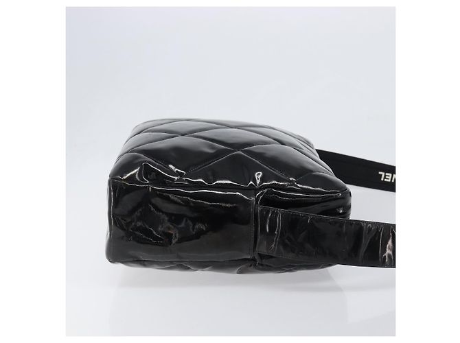 Borsa a tracolla CHANEL Matelasse Pelle verniciata Nero Argento CC Auth bs36946 - vista 4