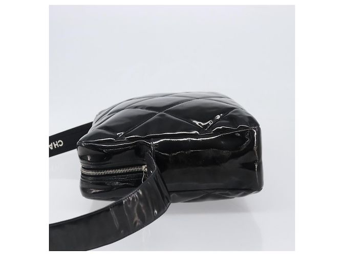 Borsa a tracolla CHANEL Matelasse Pelle verniciata Nero Argento CC Auth bs36946 - vista 5
