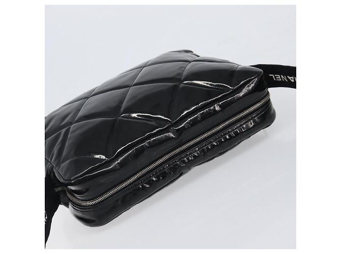 Borsa a tracolla CHANEL Matelasse Pelle verniciata Nero Argento CC Auth bs36946 - vista 6