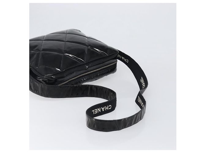 Borsa a tracolla CHANEL Matelasse Pelle verniciata Nero Argento CC Auth bs36946 - vista 7