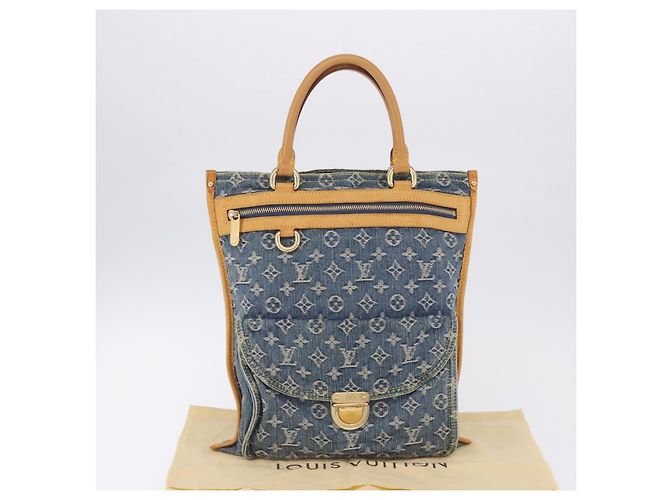 LOUIS VUITTON Monogram Denim Flat shopper Tote Bag Blue M95018 LV Auth 197248V - vista 12
