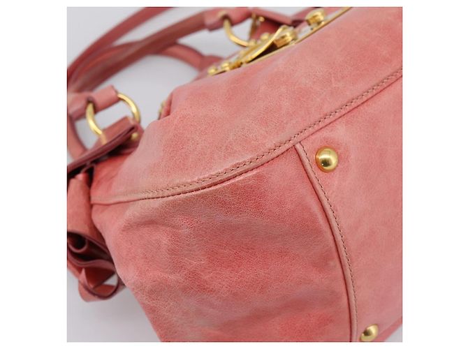 Borsa a mano Miu Miu Vitellolux in pelle 2way Rosa Tono Oro Auth 202077V - vista 14