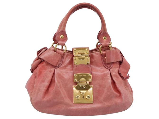 Borsa a mano Miu Miu Vitellolux in pelle 2way Rosa Tono Oro Auth 202077V - vista 2