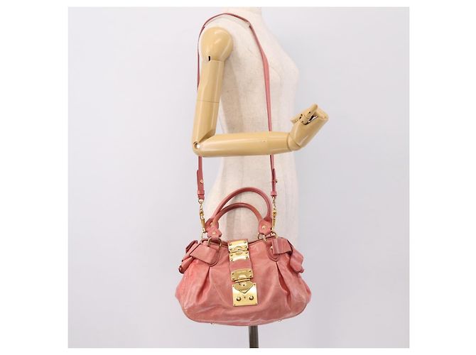 Borsa a mano Miu Miu Vitellolux in pelle 2way Rosa Tono Oro Auth 202077V - vista 24