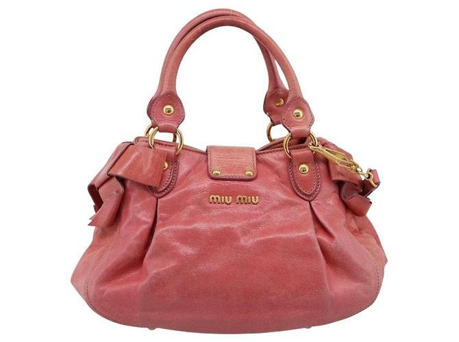 Borsa a mano Miu Miu Vitellolux in pelle 2way Rosa Tono Oro Auth 202077V - vista 3