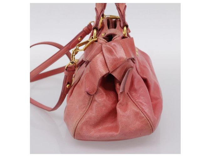 Borsa a mano Miu Miu Vitellolux in pelle 2way Rosa Tono Oro Auth 202077V - vista 5