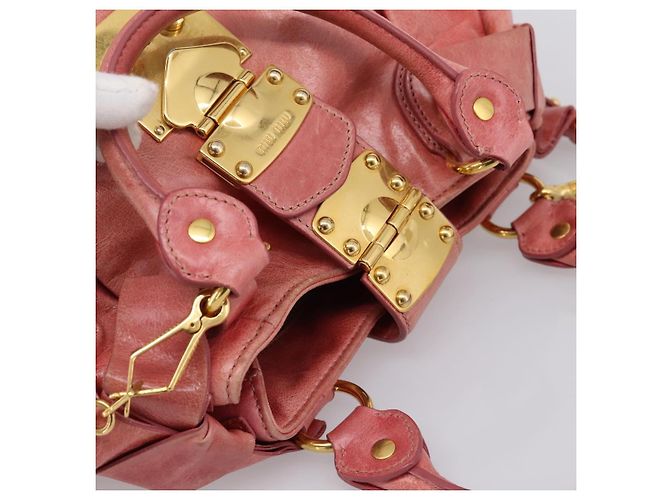Borsa a mano Miu Miu Vitellolux in pelle 2way Rosa Tono Oro Auth 202077V - vista 6