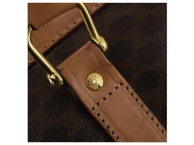 Céline Borsa Boston CELINE Macadam Canvas PVC Leather Brown Gold Auth 199669A Marrone D'oro - vista 14