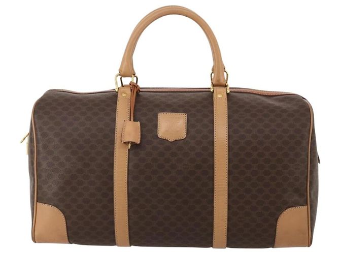 Céline Borsa Boston CELINE Macadam Canvas PVC Leather Brown Gold Auth 199669A Marrone D'oro - vista 2