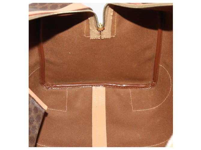 Céline Borsa Boston CELINE Macadam Canvas PVC Leather Brown Gold Auth 199669A Marrone D'oro - vista 20
