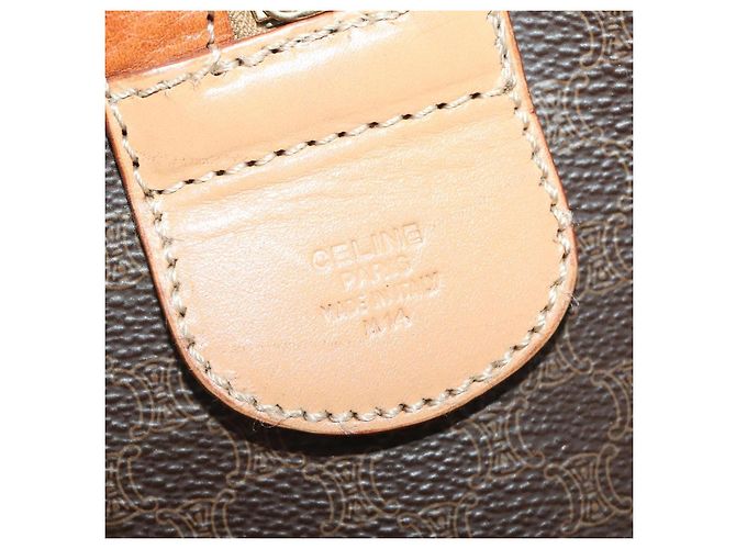 Céline Borsa Boston CELINE Macadam Canvas PVC Leather Brown Gold Auth 199669A Marrone D'oro - vista 23