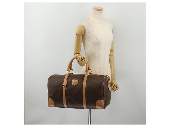 Céline Borsa Boston CELINE Macadam Canvas PVC Leather Brown Gold Auth 199669A Marrone D'oro - vista 24