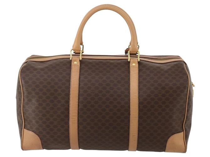 Céline Borsa Boston CELINE Macadam Canvas PVC Leather Brown Gold Auth 199669A Marrone D'oro - vista 3