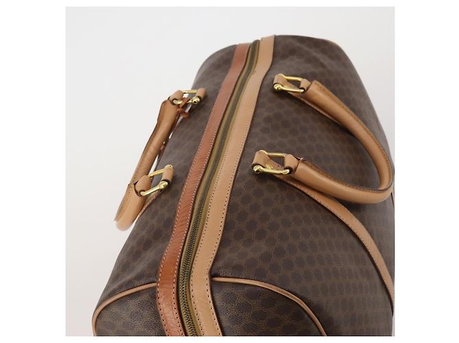 Céline Borsa Boston CELINE Macadam Canvas PVC Leather Brown Gold Auth 199669A Marrone D'oro - vista 6