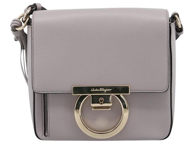 Borsa a tracolla Salvatore Ferragamo Gancini in pelle grigia e oro Auth ka6000V Marrone D'oro - vista 2