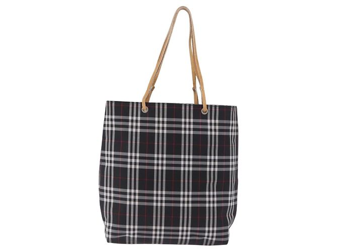 Borsa Tote BURBERRY Nova Check Canvas Black Beige Auth 202264 Nero - vista 2