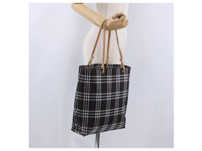 Borsa Tote BURBERRY Nova Check Canvas Black Beige Auth 202264 Nero - vista 21