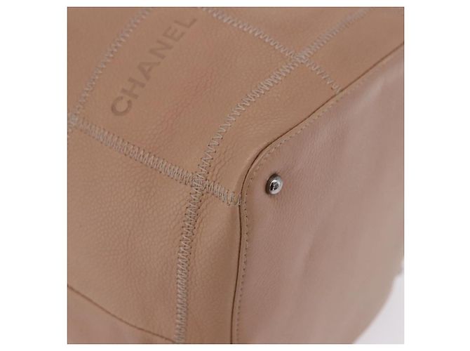 Bolso de cordón CHANEL Chocolate Bar en piel de cordero Beige Silver CC Auth BA15389V Plata - vista 10