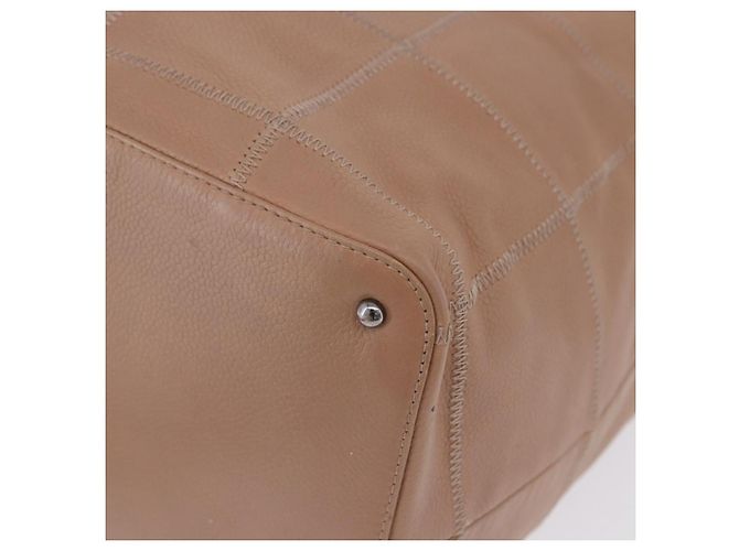 Bolso de cordón CHANEL Chocolate Bar en piel de cordero Beige Silver CC Auth BA15389V Plata - vista 11