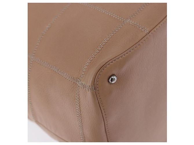 Bolso de cordón CHANEL Chocolate Bar en piel de cordero Beige Silver CC Auth BA15389V Plata - vista 12