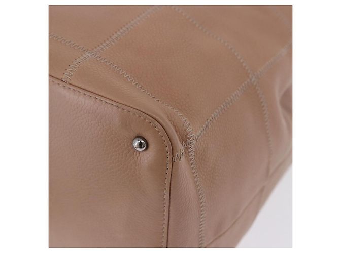 Bolso de cordón CHANEL Chocolate Bar en piel de cordero Beige Silver CC Auth BA15389V Plata - vista 13
