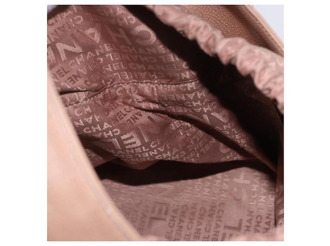 Bolso de cordón CHANEL Chocolate Bar en piel de cordero Beige Silver CC Auth BA15389V Plata - vista 17