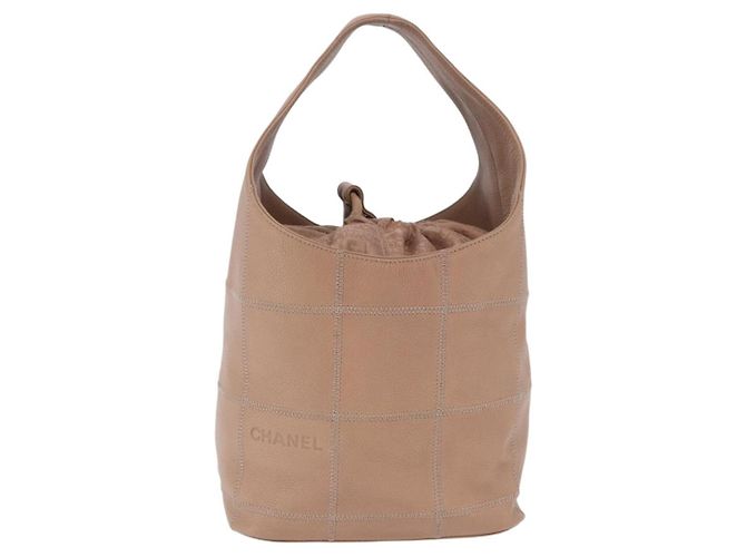 Bolso de cordón CHANEL Chocolate Bar en piel de cordero Beige Silver CC Auth BA15389V Plata - vista 2