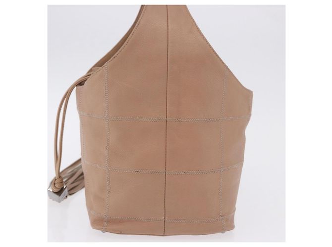 Bolso de cordón CHANEL Chocolate Bar en piel de cordero Beige Silver CC Auth BA15389V Plata - vista 4