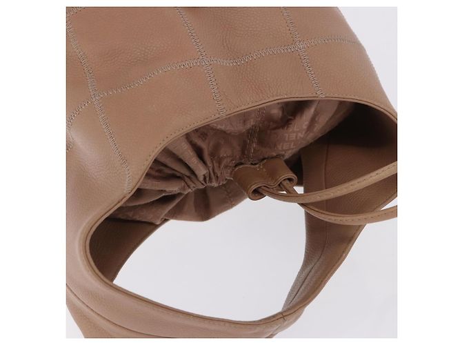 Bolso de cordón CHANEL Chocolate Bar en piel de cordero Beige Silver CC Auth BA15389V Plata - vista 6