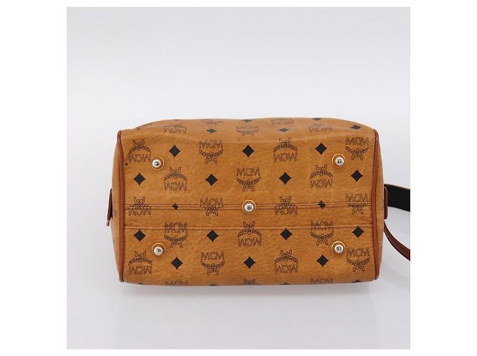 Borsa Boston MCM Logogram Vicetos PVC Pelle 2way Marrone Oro Auth 201891A D'oro - vista 11