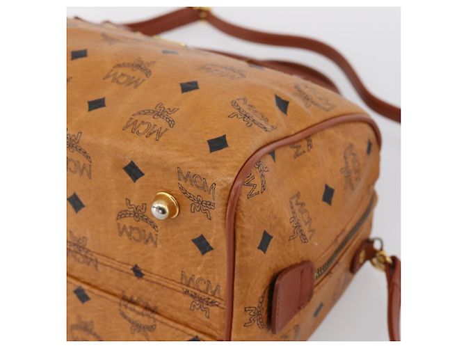 Borsa Boston MCM Logogram Vicetos PVC Pelle 2way Marrone Oro Auth 201891A D'oro - vista 12