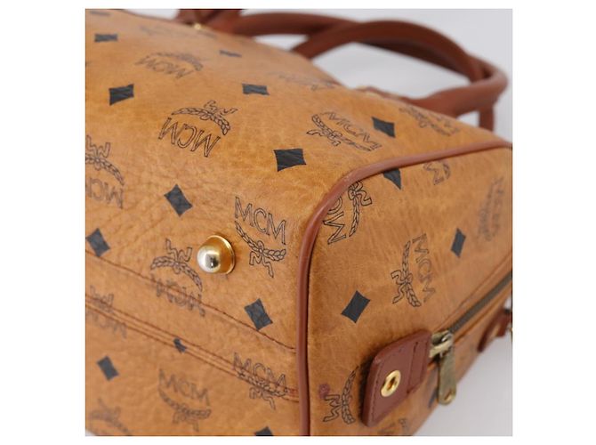 Borsa Boston MCM Logogram Vicetos PVC Pelle 2way Marrone Oro Auth 201891A D'oro - vista 14