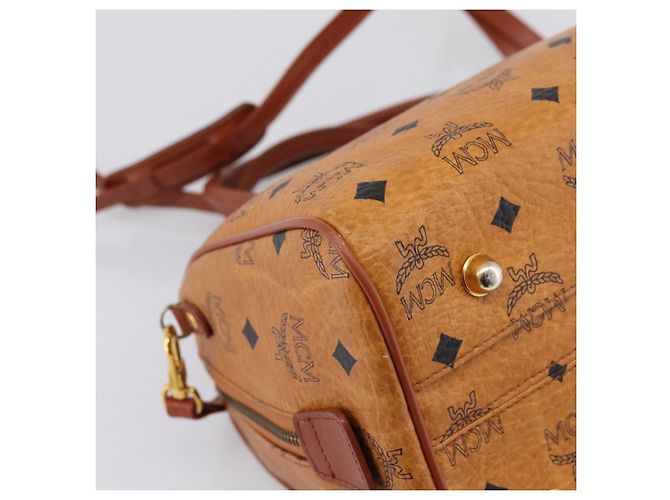 Borsa Boston MCM Logogram Vicetos PVC Pelle 2way Marrone Oro Auth 201891A D'oro - vista 15