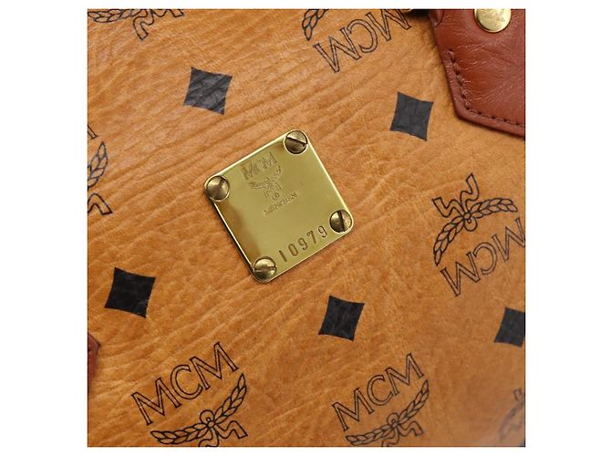 Borsa Boston MCM Logogram Vicetos PVC Pelle 2way Marrone Oro Auth 201891A D'oro - vista 17
